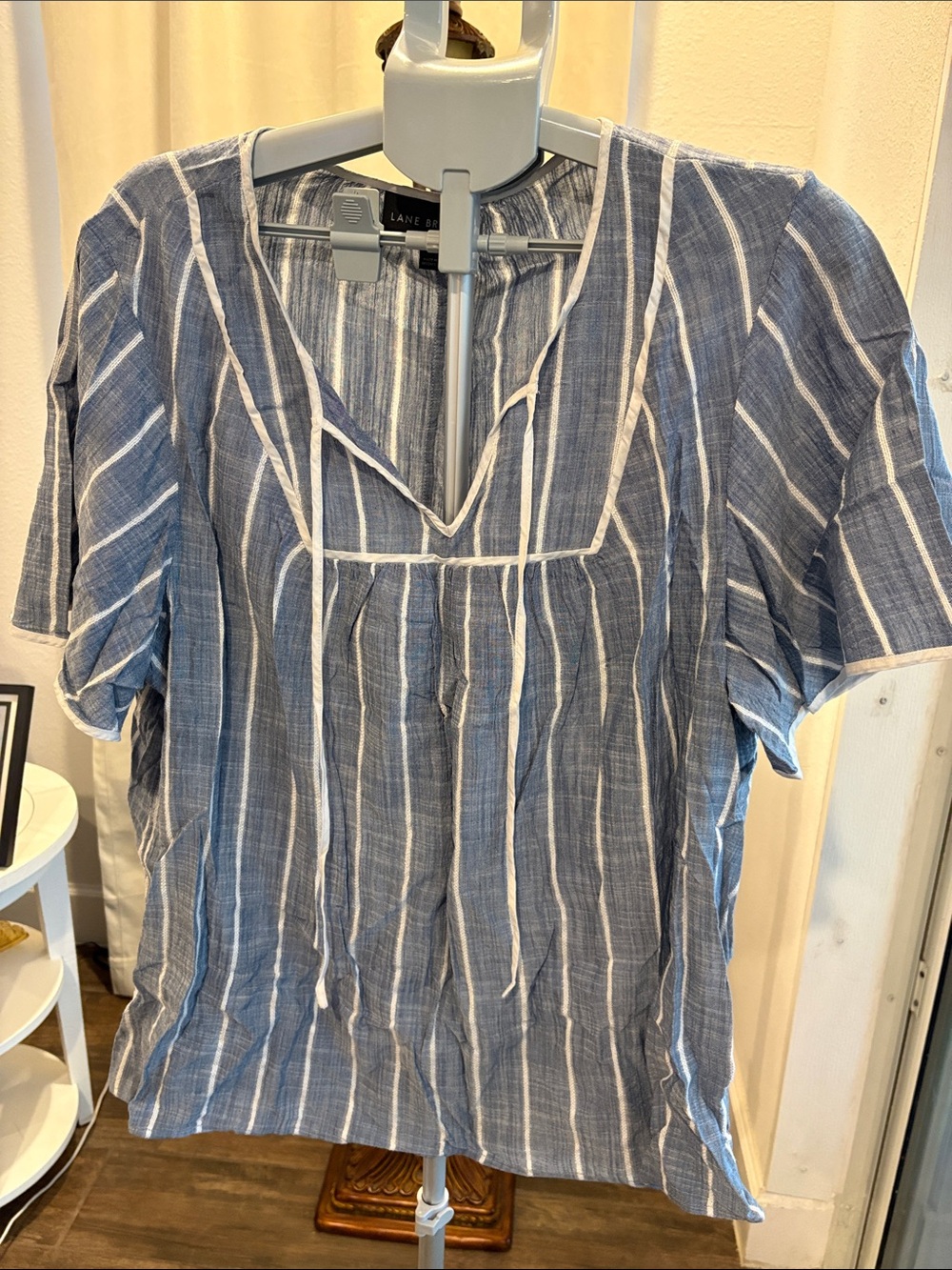 Lane Bryant Blue Striped V-Neck Peasant Top sz 20